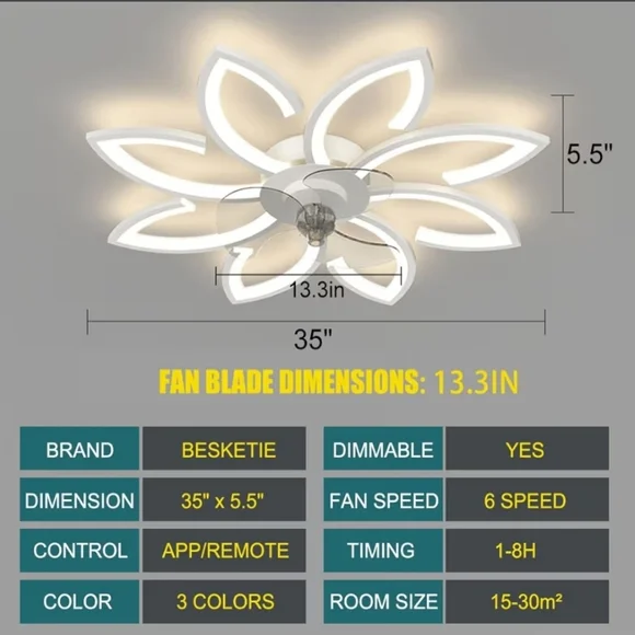 Flower Ceiling Light and Fan - Picture 8 of 11